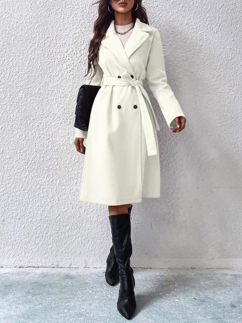 Women'S Thin Solid Button Front Belted Overcoat, Elegant Fashion Casual Pocket Coat for Daily Outdoor Wear, Women Clothing for Spring & Fall
